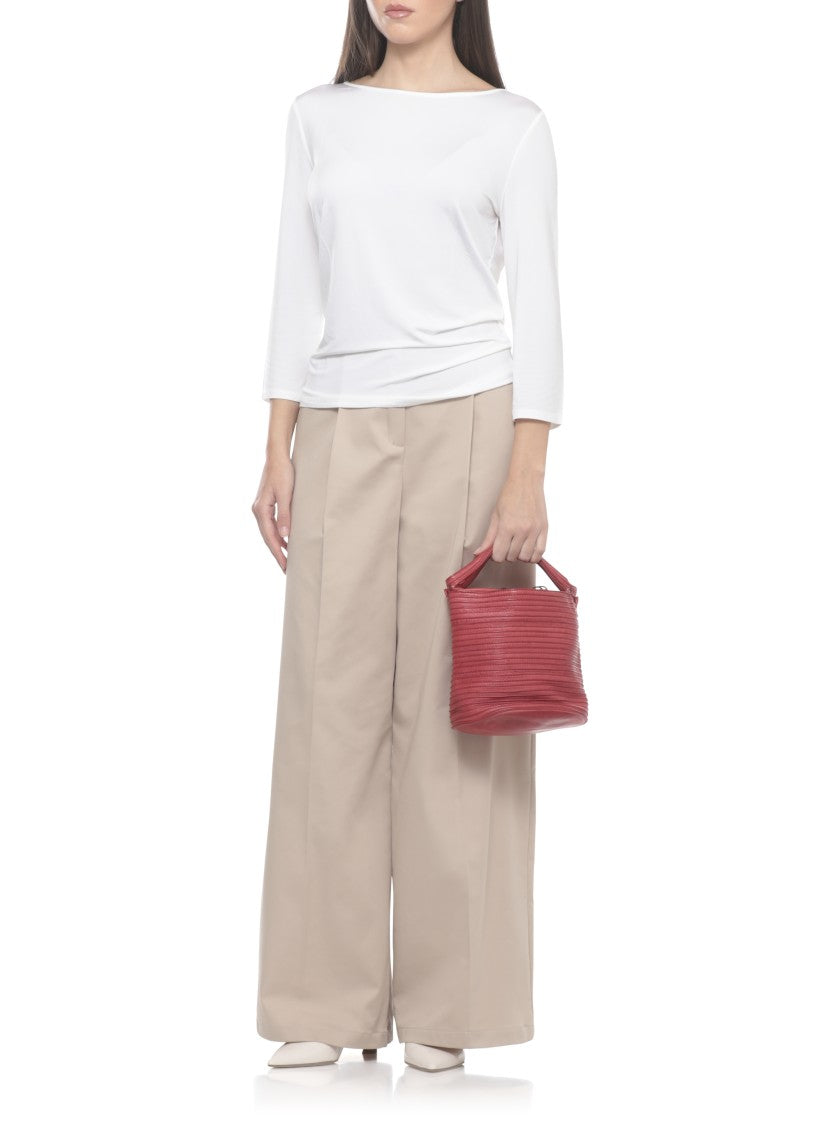 Majo Textured Red Leather Shoulder Bag With Drawstring Fastening