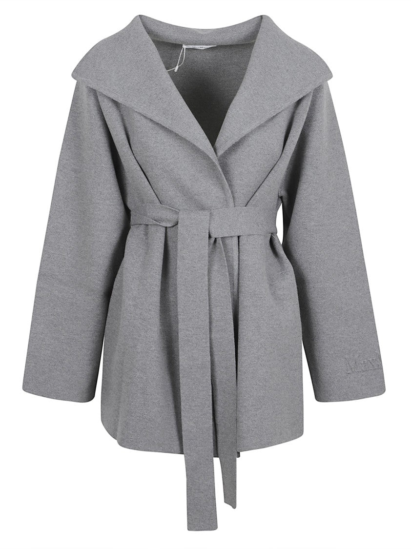 Max Mara Medium-Grey Coat With Self-Tie Waist Belt