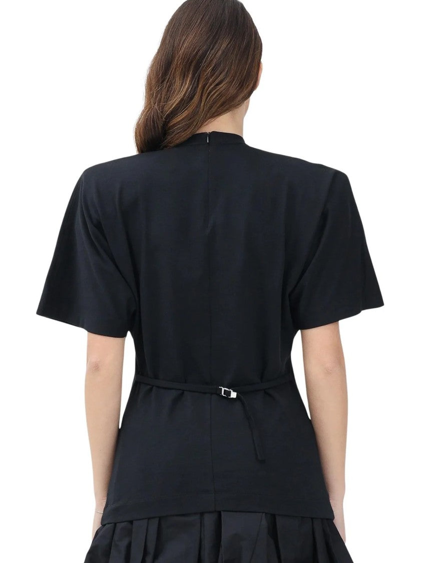 Pinko Black Oversized Zip Detail Cotton T-Shirt