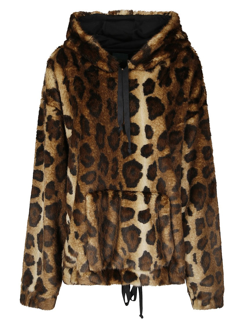 Jejia Oversized Leopard Print Synthetic Fur Hoodie