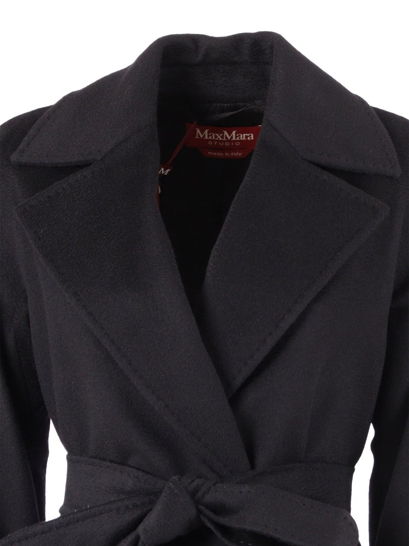 Max Mara Black Dravenna Tailored Wool Belted Coat