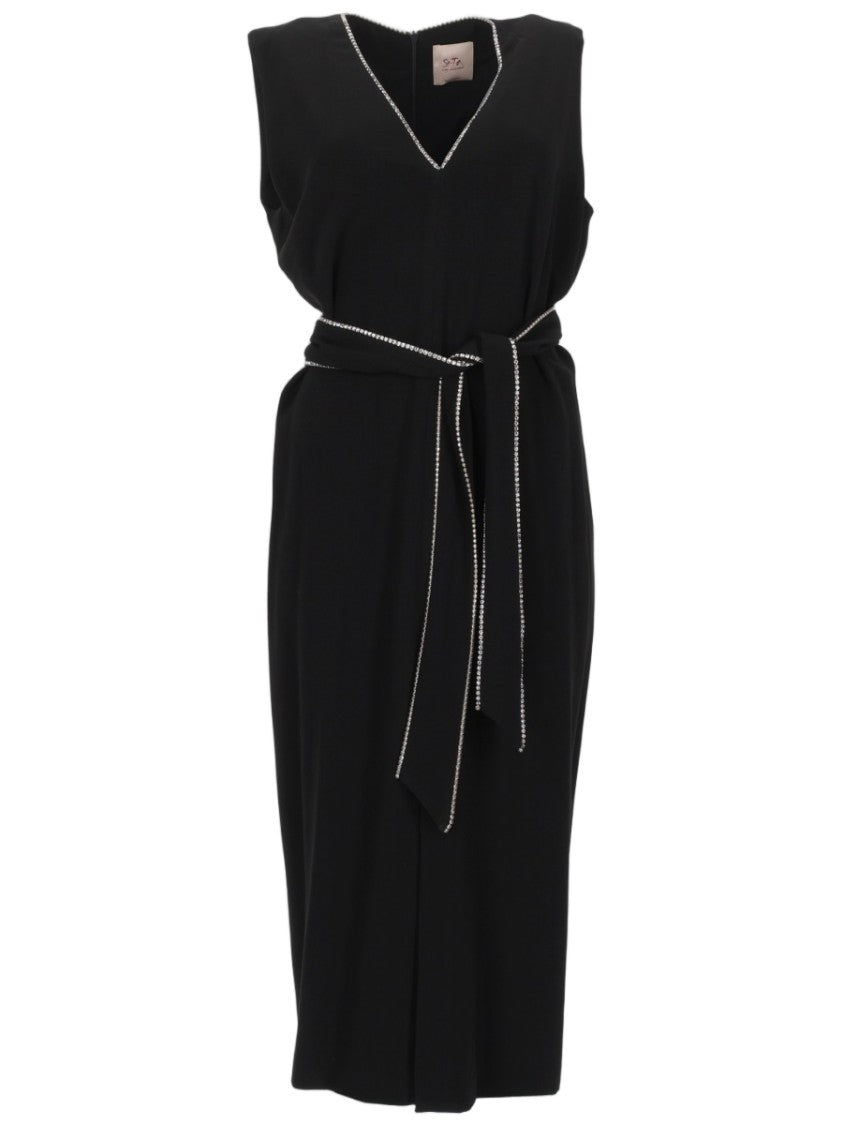 Se-Ta Sleeveless Midi Dress With V-Neckline And Tailored Belt