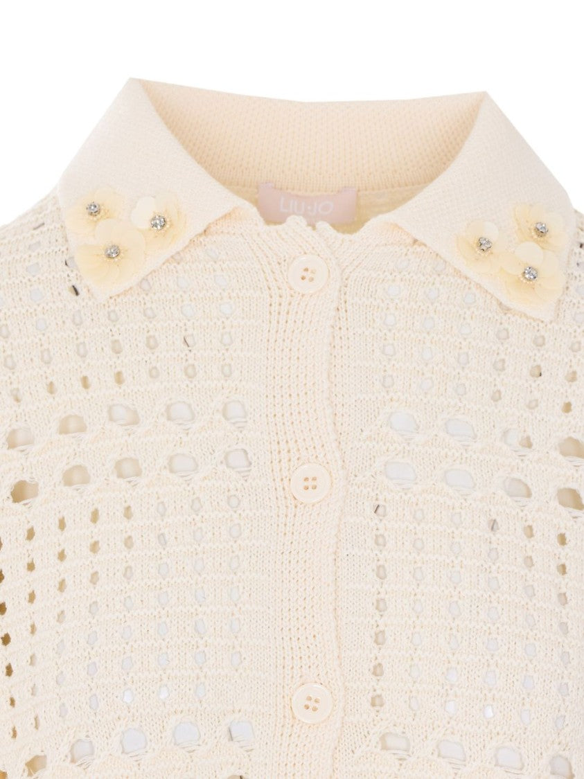 Liu Jo White Sequin Crochet Knit Sweater
