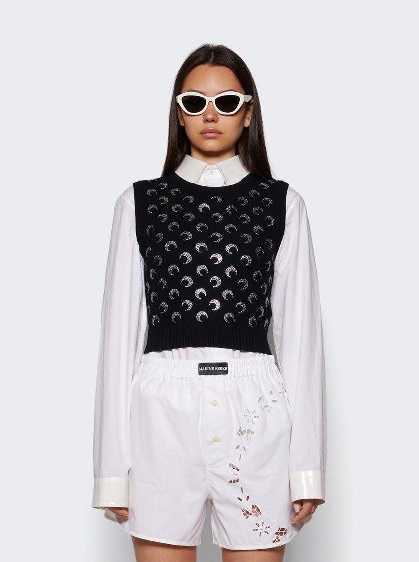 Marine Serre Moon Strass Knit Vest Black