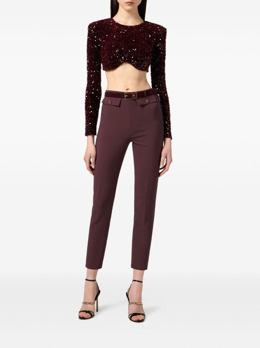 Elisabetta Franchi Cropped Long-Sleeved Top With Scalloped Hem