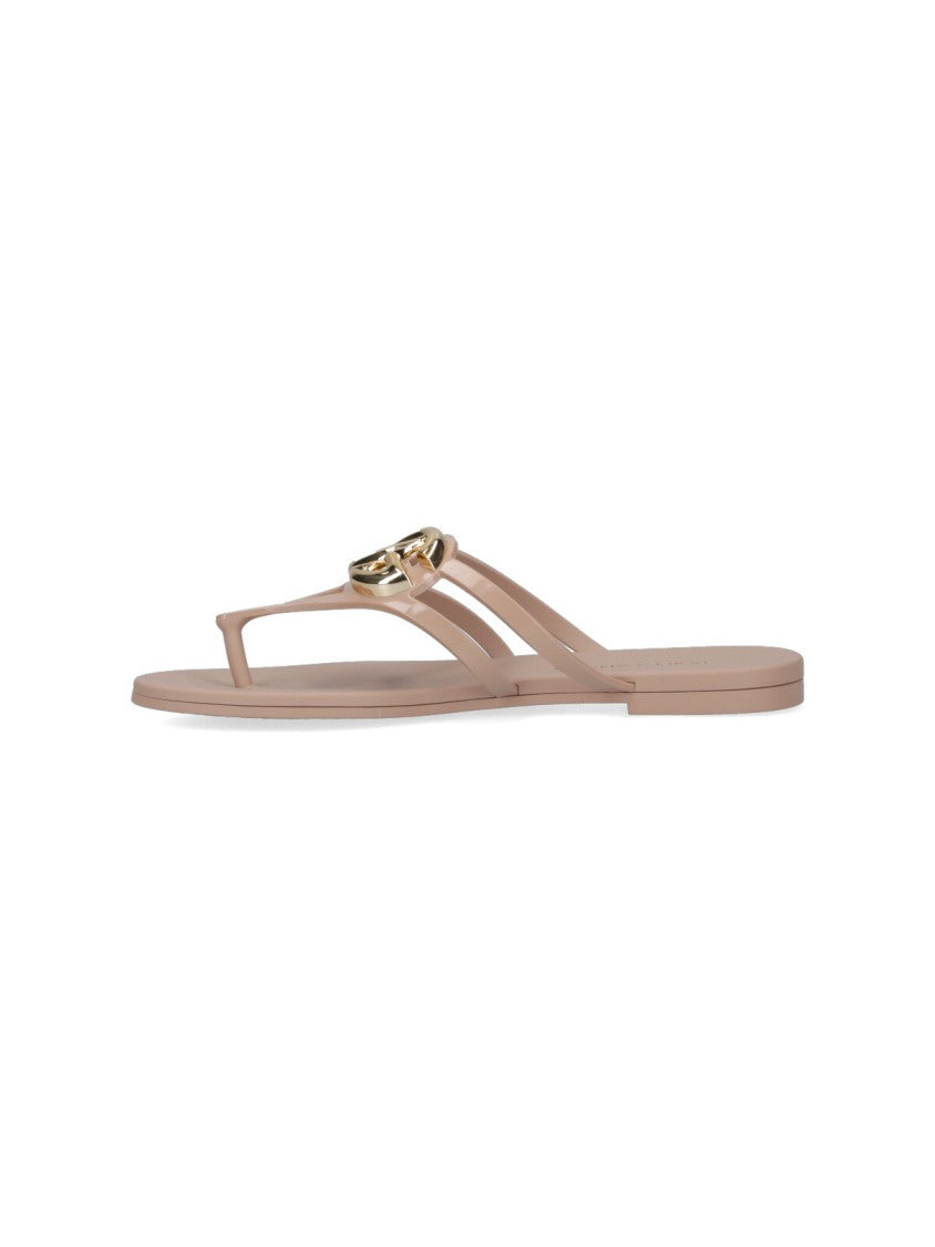 Dolce & Gabbana Cream Rubber Slip-On Sandals With Gold Logo