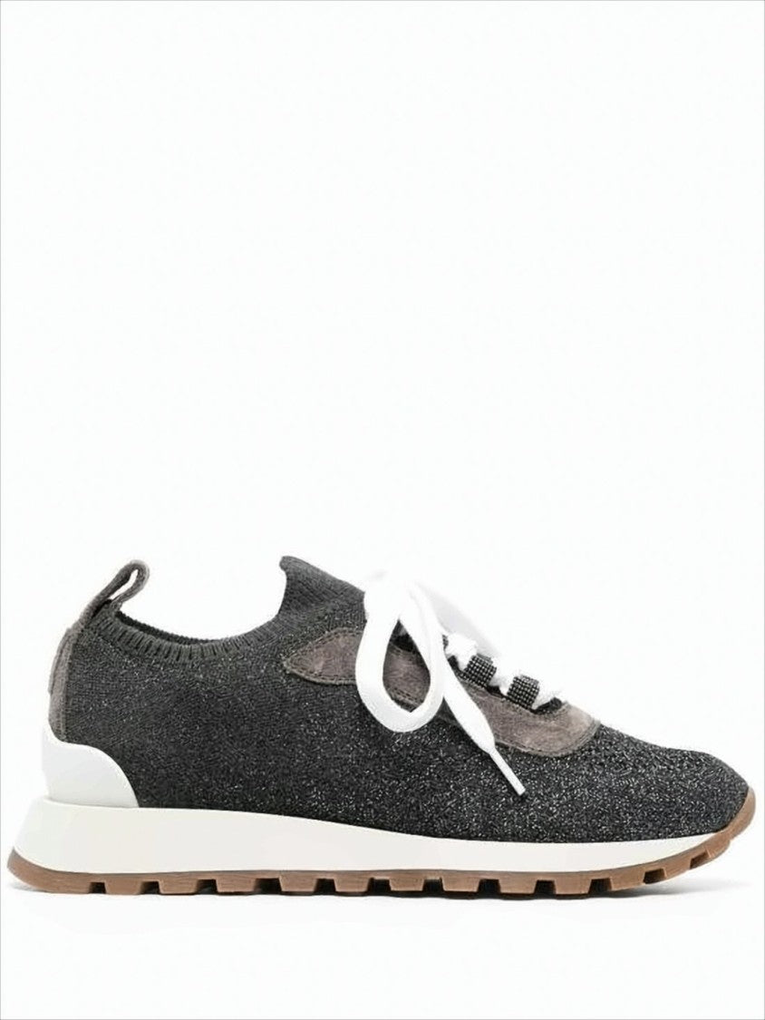 Brunello Cucinelli Sleek Low-Profile Knitted Sneakers With Suede Overlays