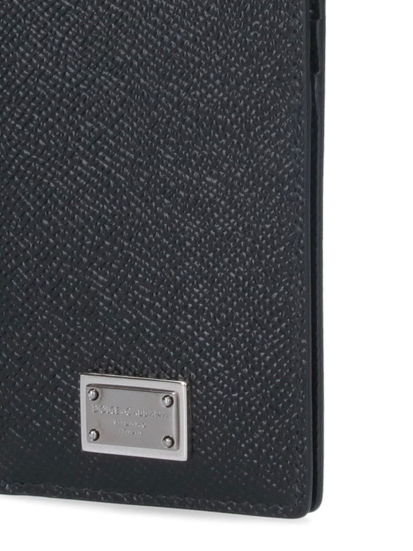 Dolce & Gabbana Textured Black Leather Cardholder With Logo Plaque And Multiple Slots