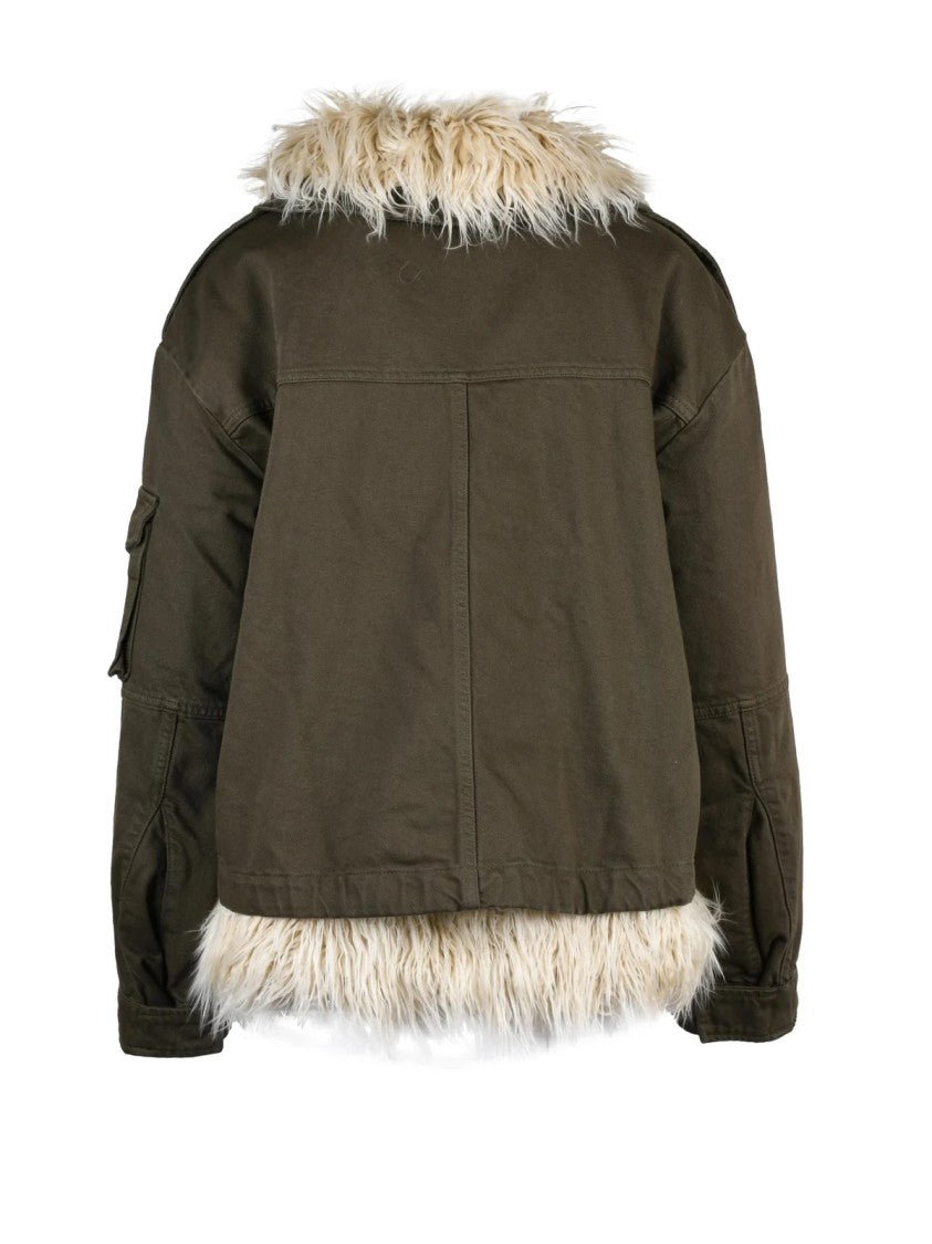 Dondup Military Green Quilted Lined Faux Fur Collar Cotton Parka