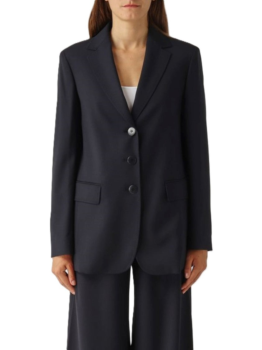 Max Mara Tailored Blue Wool Blazer With Notched Lapel