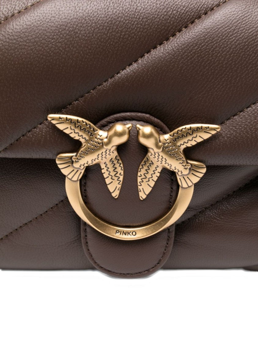 Pinko Quilted Brown Leather Crossbody Bag