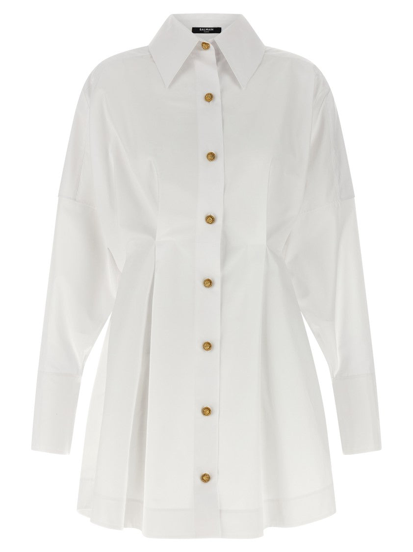 Balmain Cotton Poplin Chemisier Dress With Pointed Collar