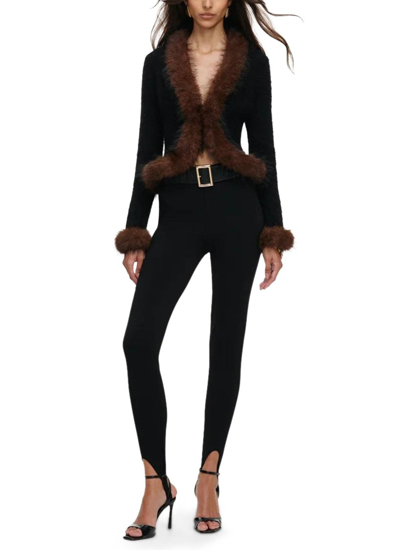 Self-Portrait Black Faux Fur Trim Knit Cardigan
