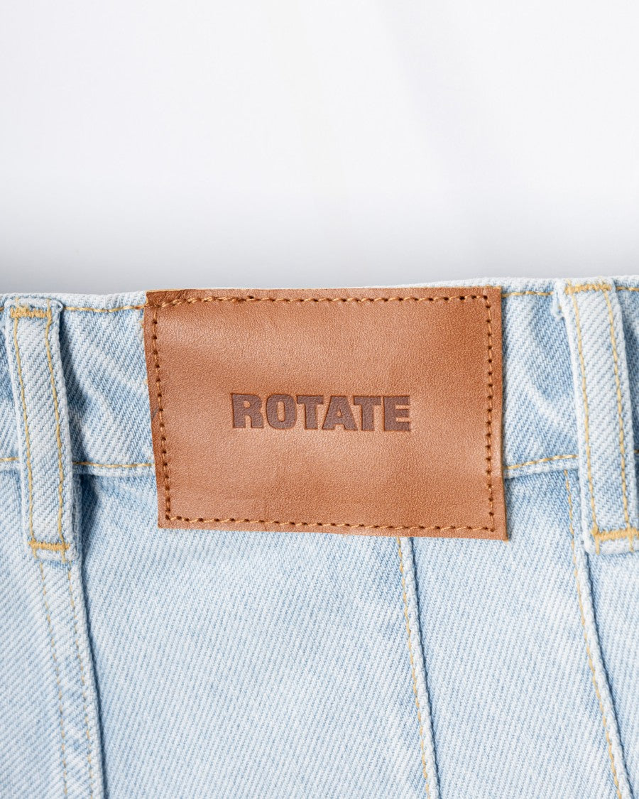 Rotate High-Waisted Denim Stud Shorts In Light Blue