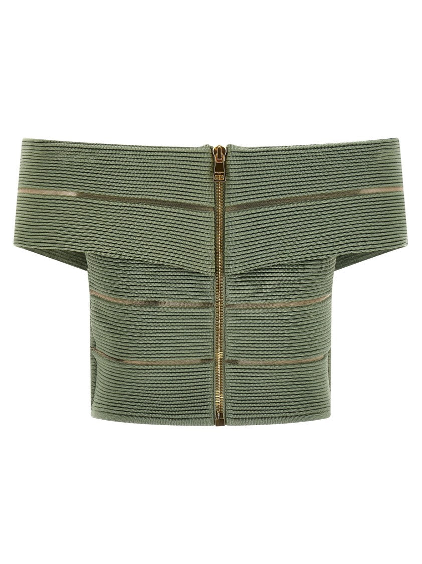 Balmain Off-The-Shoulder Crop Top