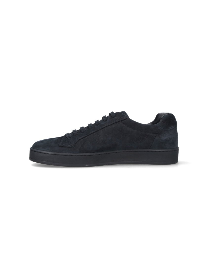 Church's Navy Textured Leather Low-Top Sneakers With Rounded Toe Design