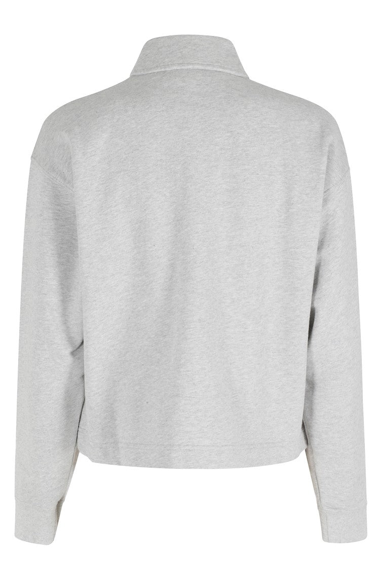 Maison Kitsuné Gray Stamp Polo Logo-Patch Cotton-Blend Polo Shirt
