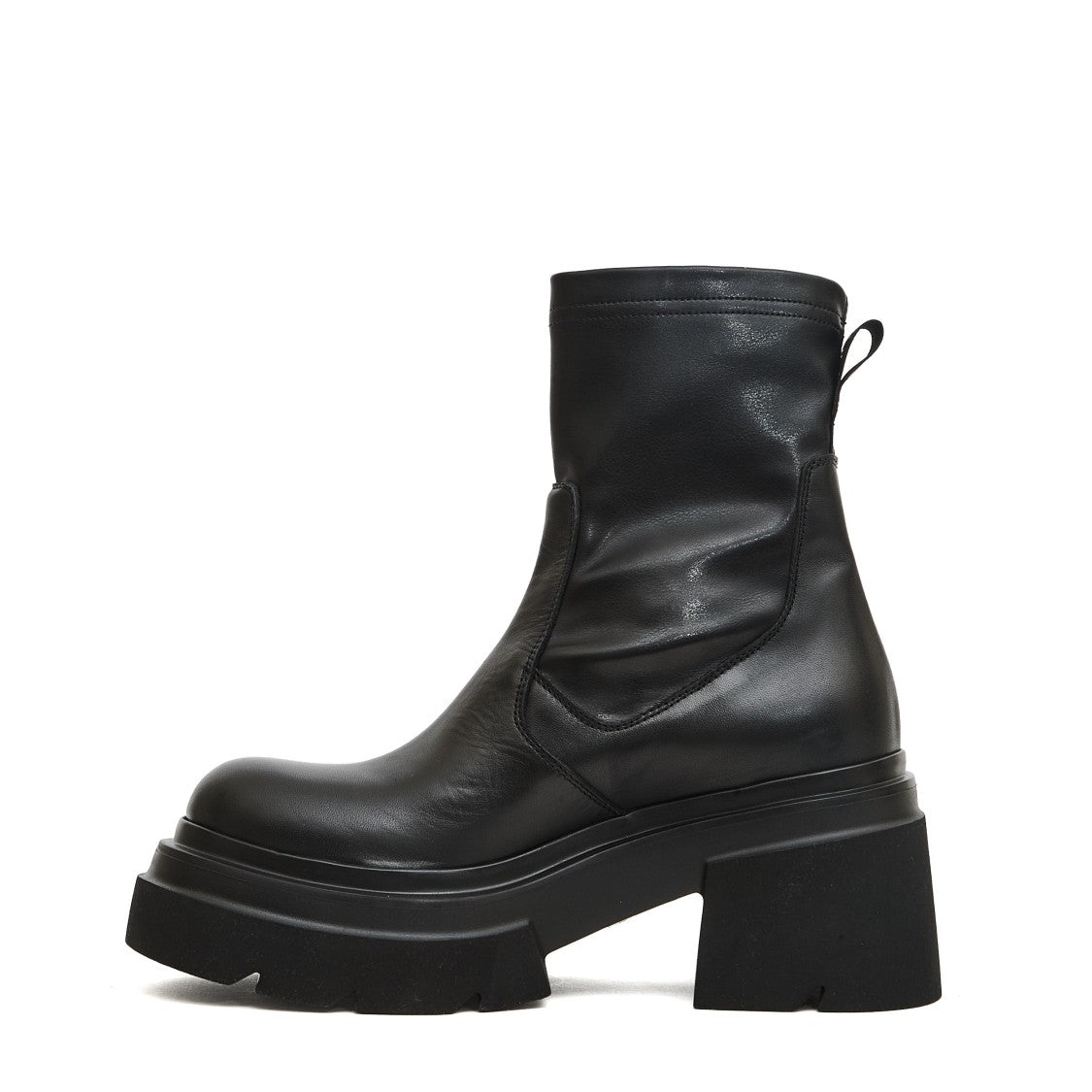Elena Iachi Chunky Black Stretch Leather Ankle Boots With Rubber Sole