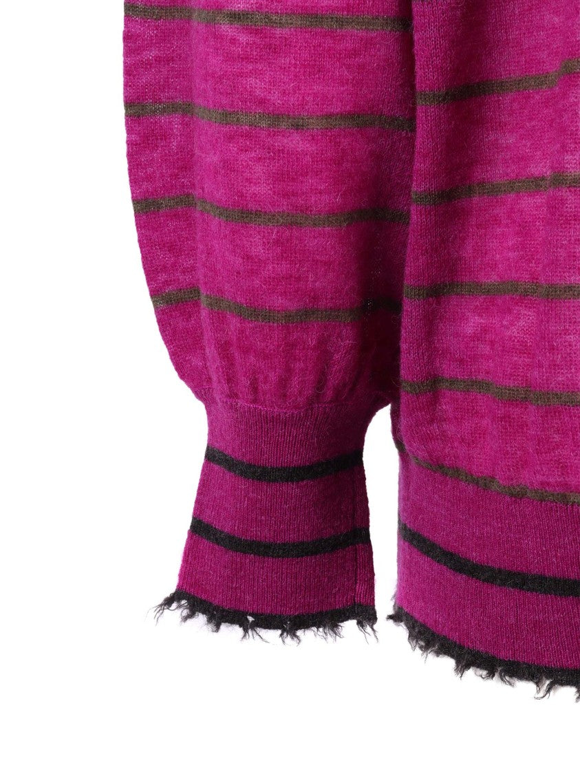 Kangra Cashmere Wide Stripe Boat Neck With Fringed Trim