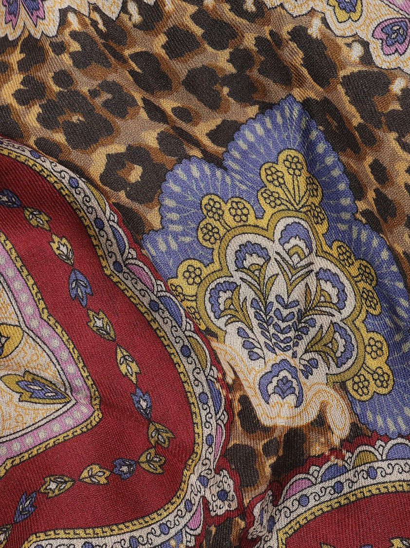 Etro Rectangular Scarf With Rich Patterns And Fringed Edges