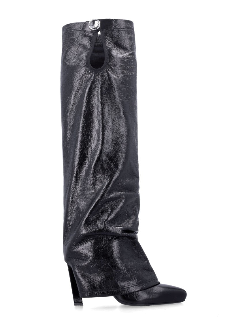 The Attico Slouchy Textured Leather Tall Boots With Cut-Out Detail