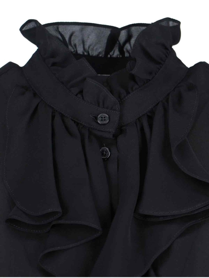 Nili Lotan "Lily" Shirt In Black Silk, High Neck