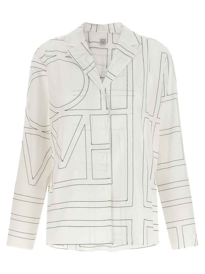Totême Semitransparent Voile Shirt With Monogram Embroidery