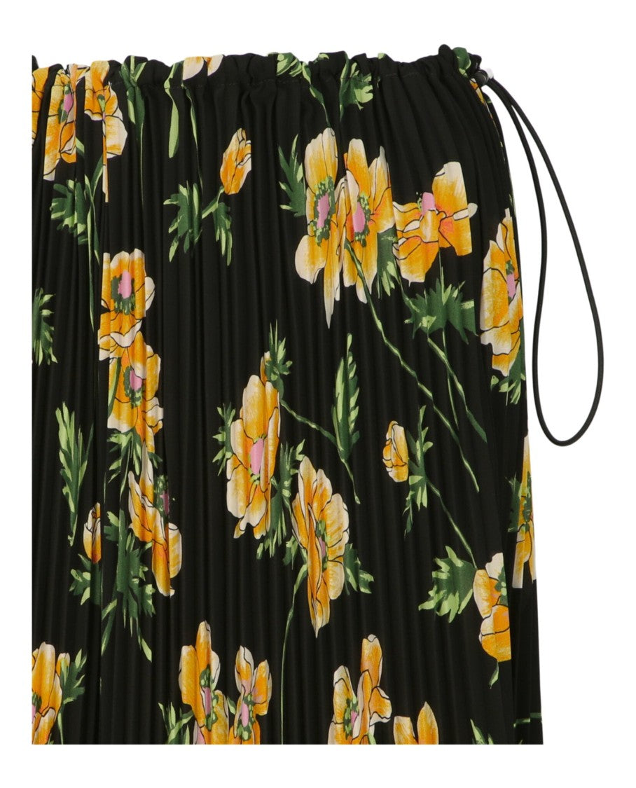 Balenciaga Floral Pleated Drawstring Skirt