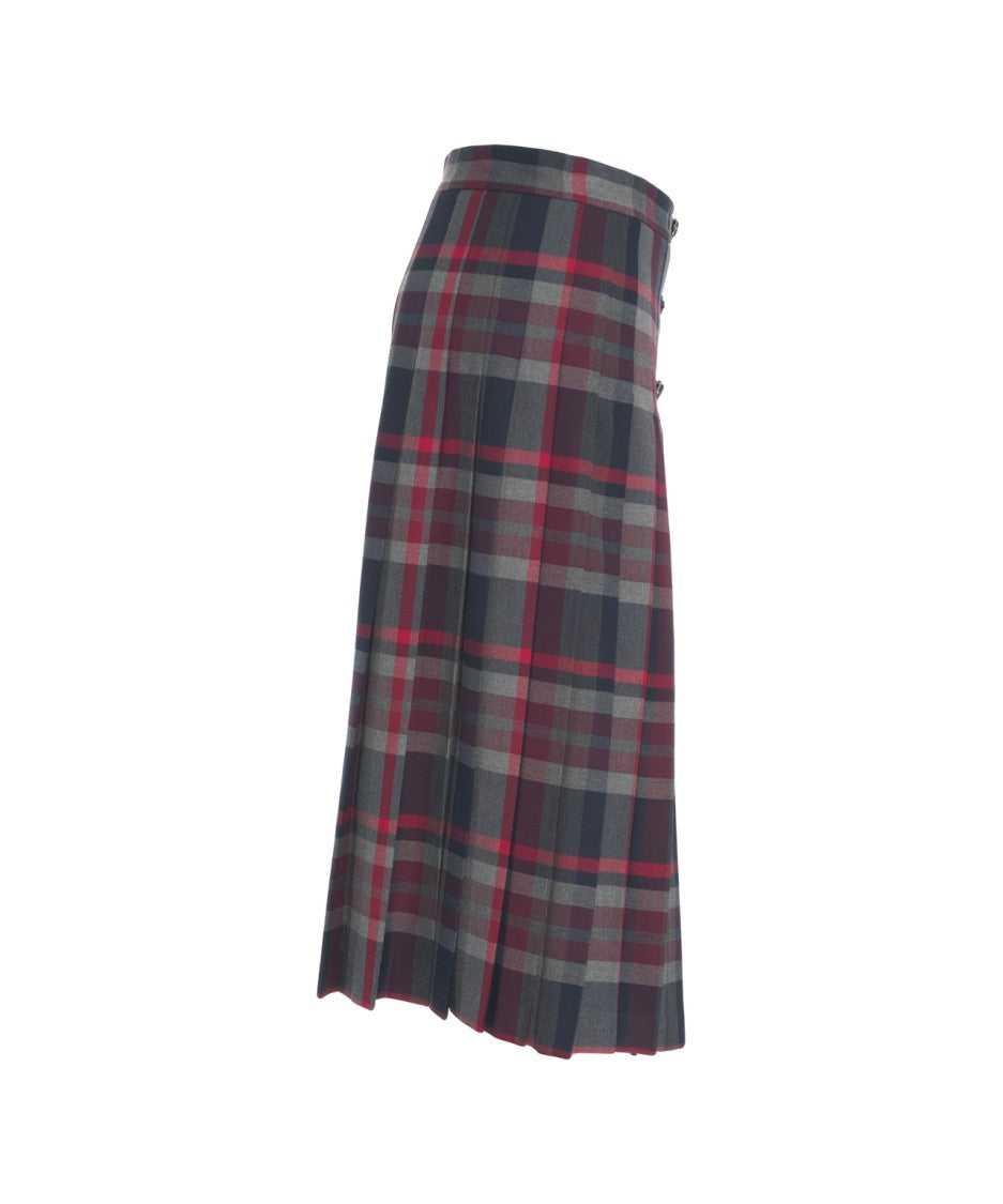 Ottod'ame Midi-Length Pleated Skirt With Checkered Pattern And Buckle Details