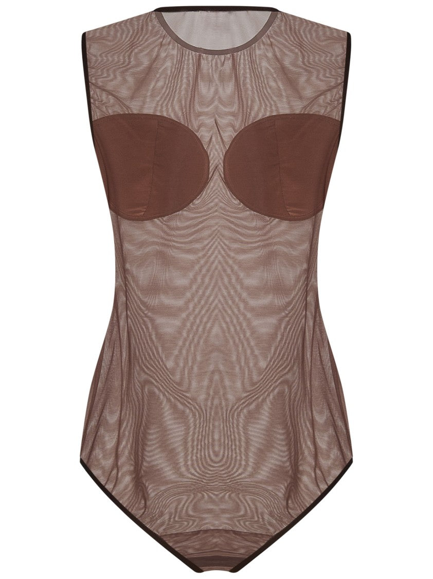 Nensi Dojaka Structured Cups Fitted Brown Bodysuit