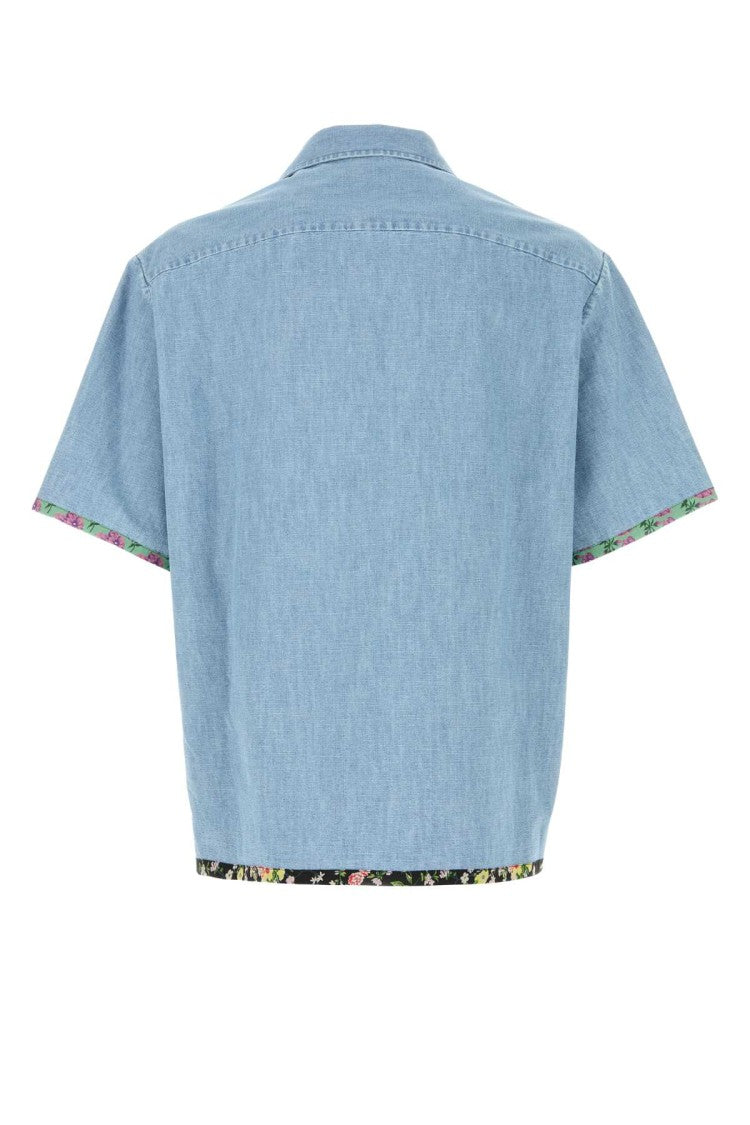 Valentino Garavani Short-Sleeved Denim Shirt With Floral Trim Accents