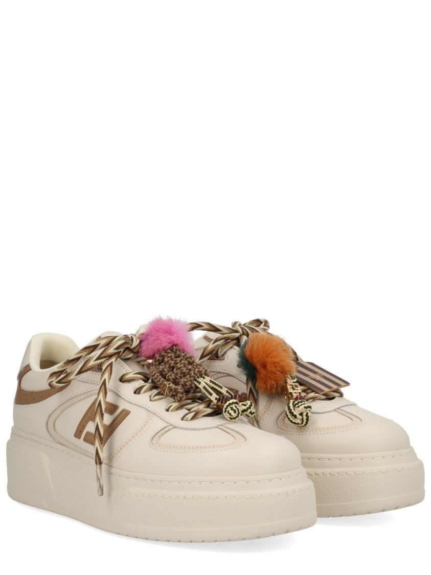 Fendi Cream Leather Fendi Match Sneakers