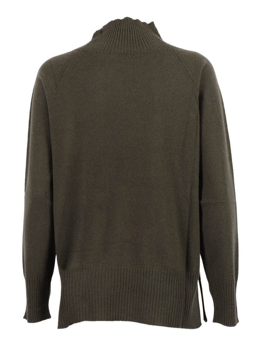 Kangra Cashmere Crater Neck, Raglan Sleeves Sweater With Slits