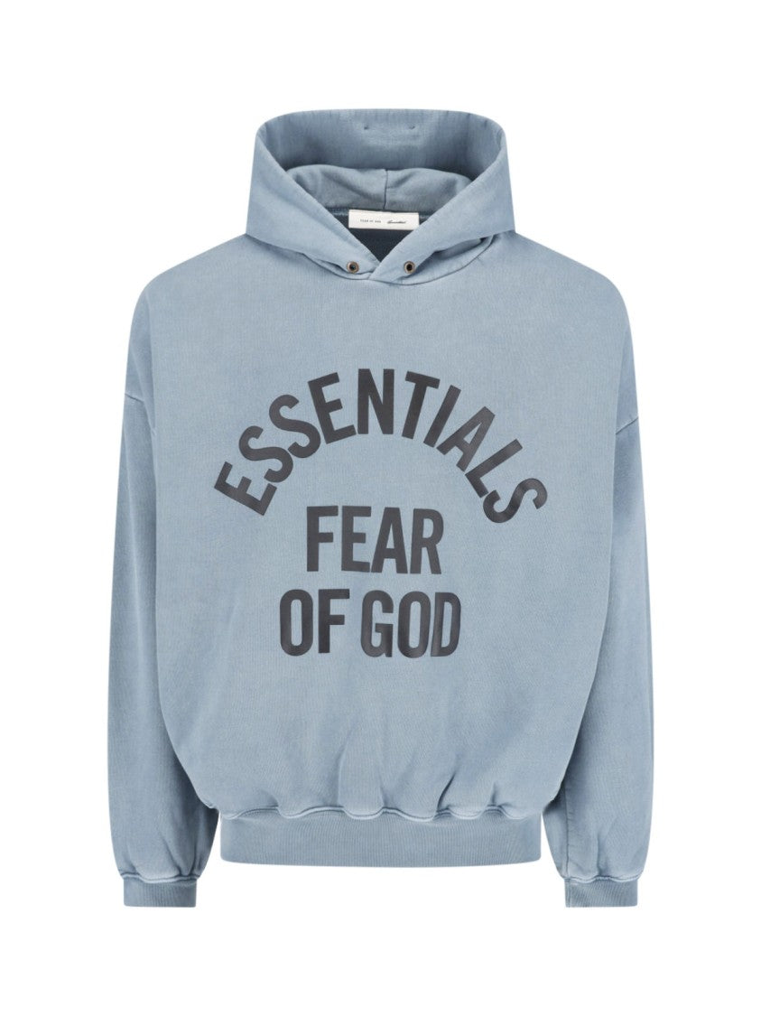 Fear Of God Essentials Blue Cropped Arched Logo Hooded Sweatshirt