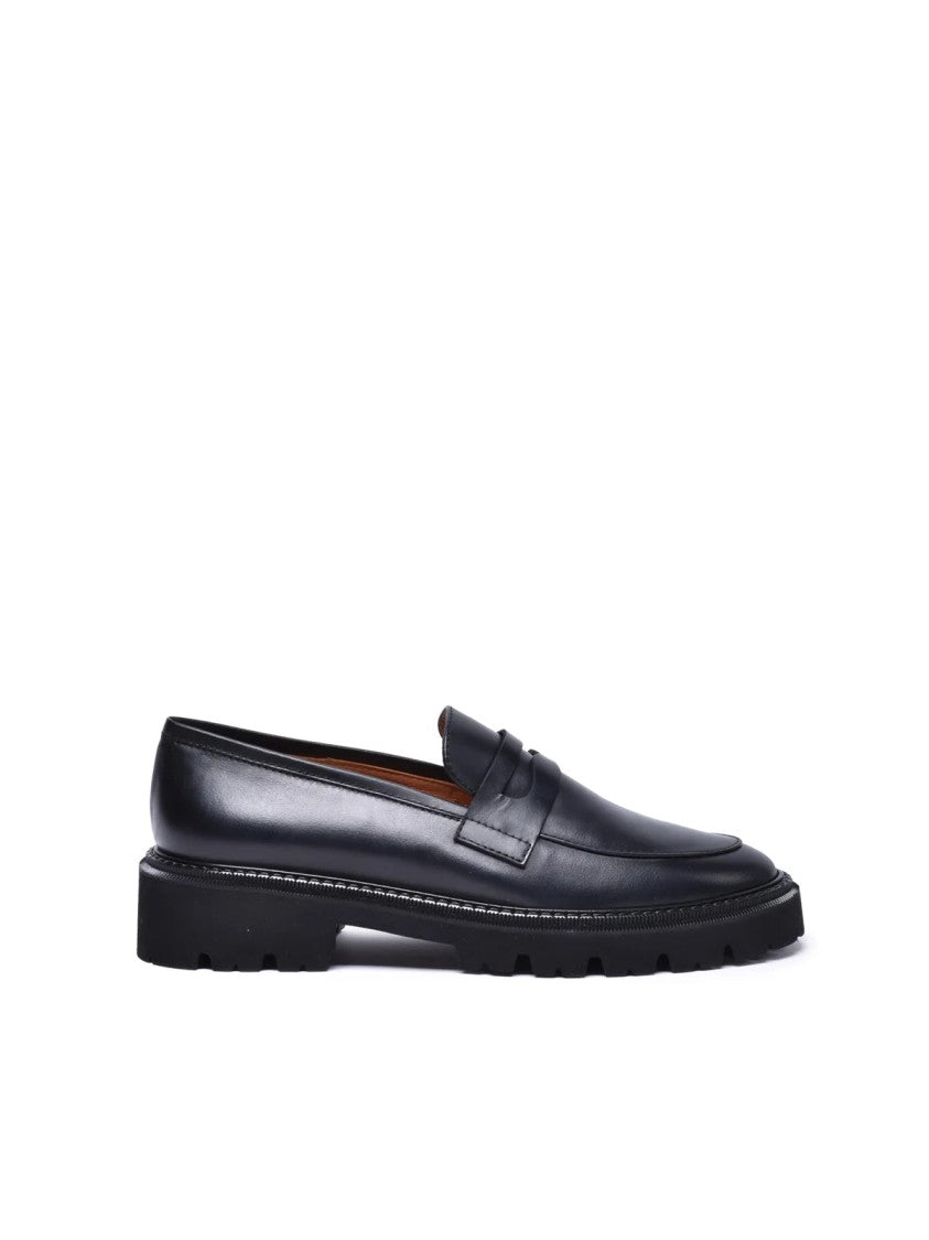 Via Roma 15 Black Leather Rubber Women's Moccasins