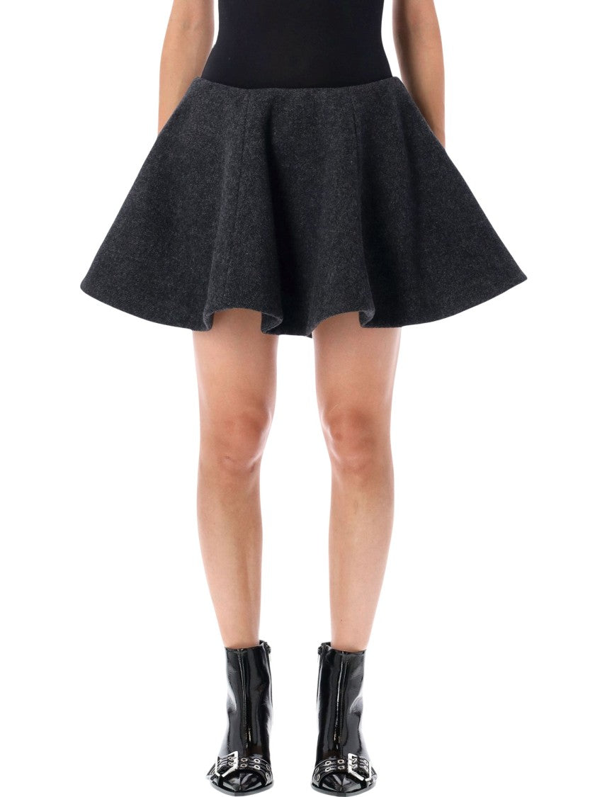 Ganni Flared Mini Skirt With Textured Wool And Structured Pleats