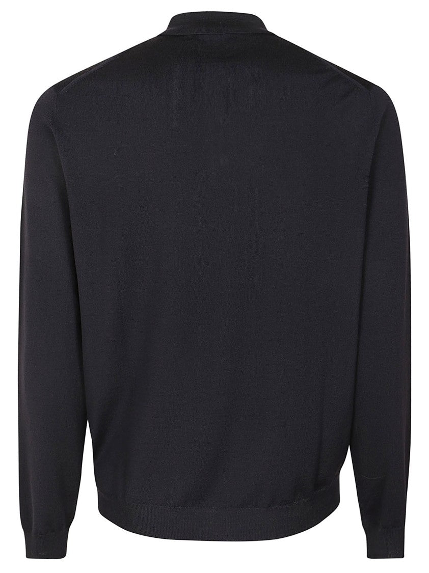 Zanone Relaxed-Fit Black Wool Polo With Classic Collar