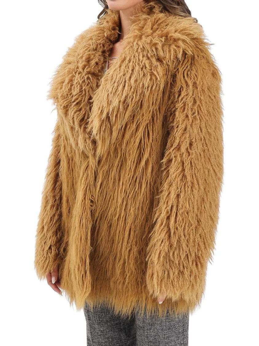 Patrizia Pepe Beige Modal-Blend Faux Fur Coat