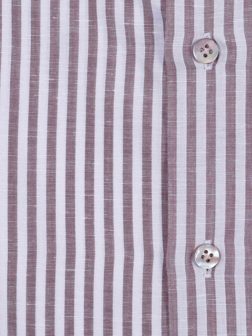 Mazzarelli Camicie Brown Striped Linen Cotton Shirt