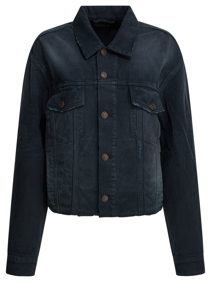 Balenciaga Cropped Denim Jacket With Pointed Collar