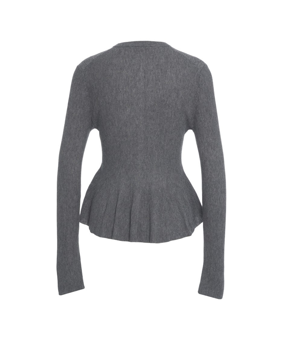 Second Female Ribbed Knit Cardigan With Button-Down Closure And Peplum Hem