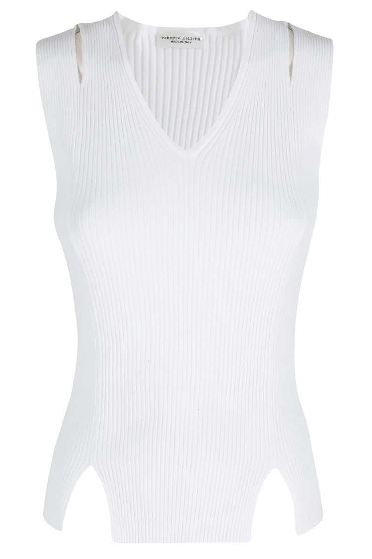 Roberto Collina V-Neck Cut-Out Shoulder-Slits Viscose Tank Top
