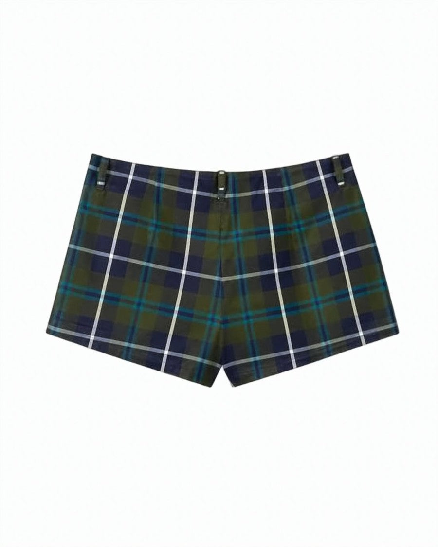 Paloma Wool Tailored Plaid Silk Shorts With Belt Loops