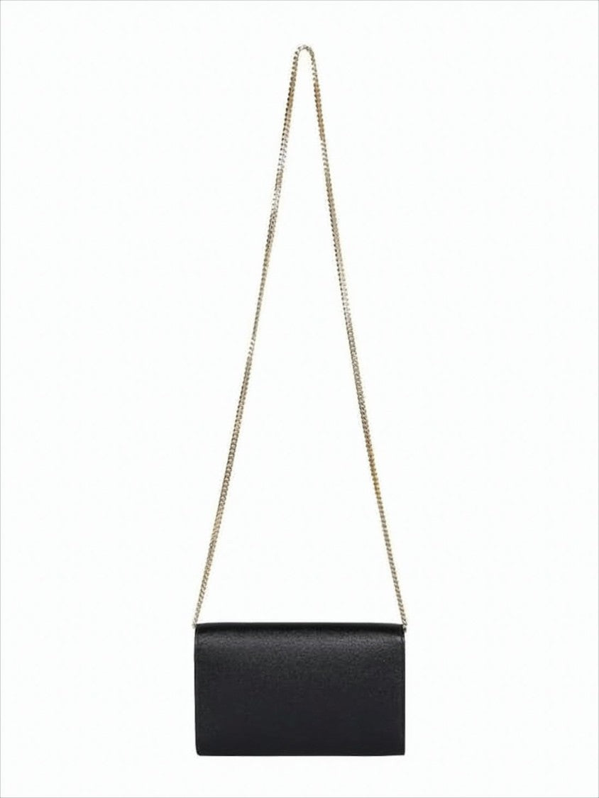 Saint Laurent Textured Calf Leather Long Wallet With Chain Strap