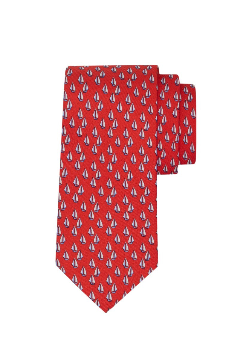 Ferragamo Vibrant Red Catamarano Tie With Nautical Sailboat Motif