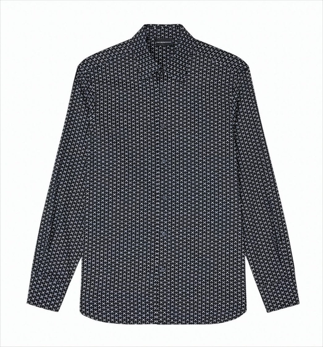 Emporio Armani Tailored Blue Shirt With All-Over Print