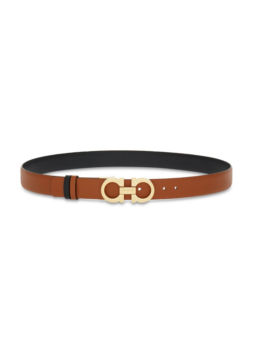 Ferragamo Reversible Calf Leather Belt With Gold-Tone Gancini Buckle