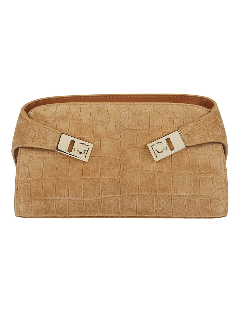 Ferragamo Suede Mini Bag With Crocodile Print