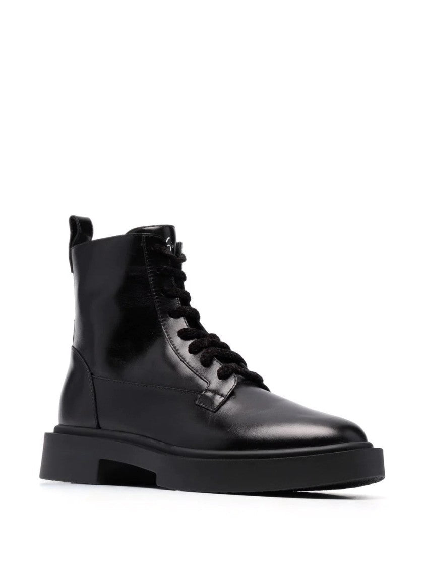 Giuseppe Zanotti Sleek Black Leather Ankle Boots With Lace-Up Front And Logo Detail