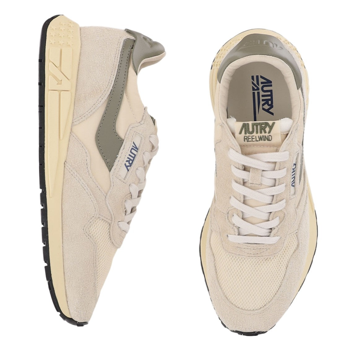 Autry Ivory/Green Padded Heel Running Sneakers